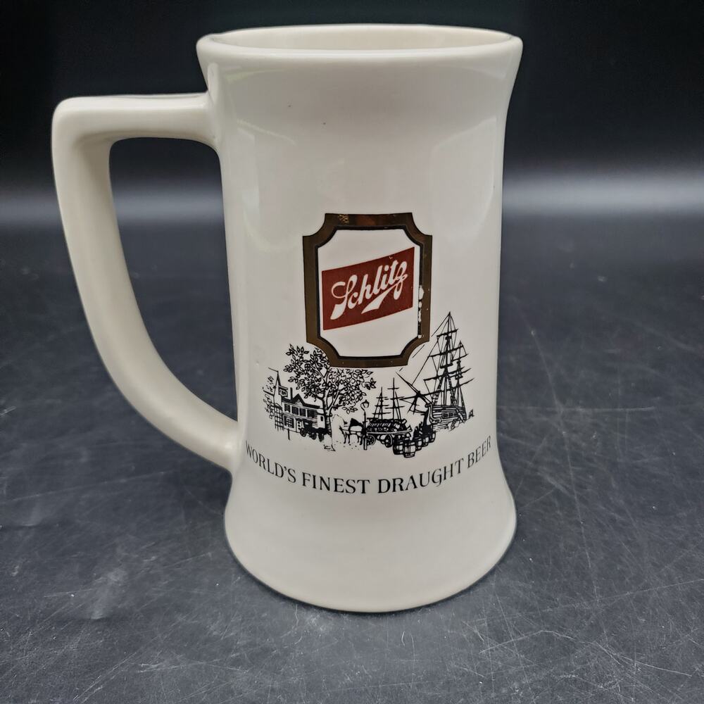 Vintage Schlitz World’s Finest Draught Beer Ceramic Stein Mug Ship Scene